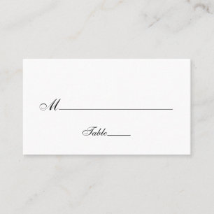 Elegant Script Black and White Wedding Place Card