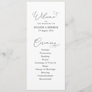 elegant script black and white wedding program