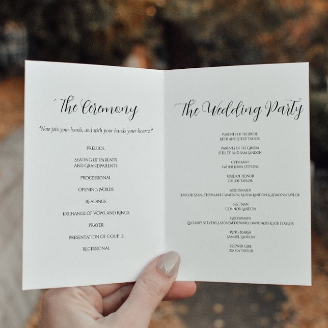 Elegant Script Black and White Wedding Program (Creator Uploaded)