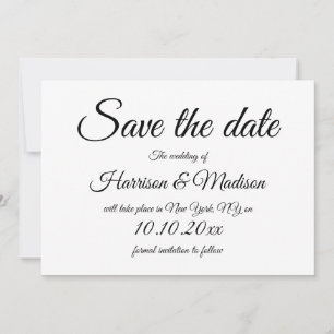 Elegant script black and white Wedding Save The Da Date