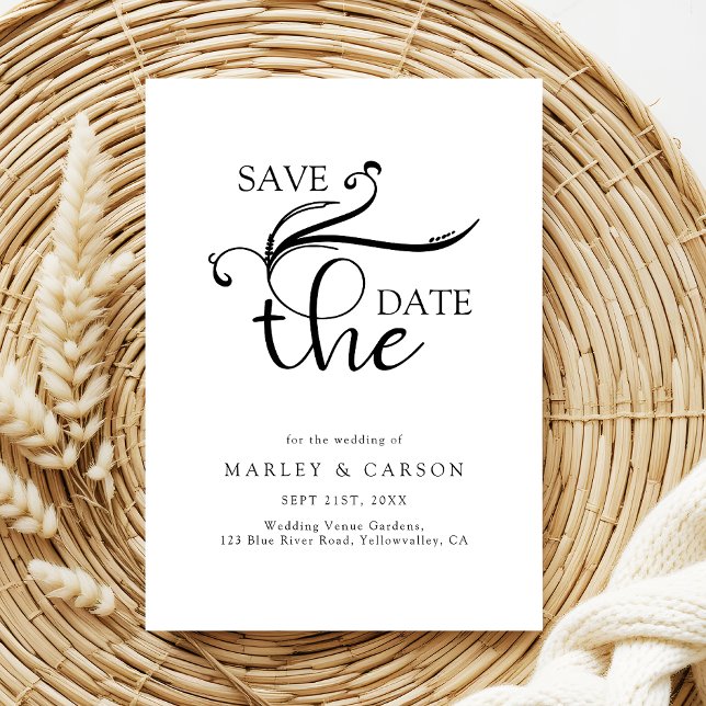 Elegant Script Black and White Wedding  Save The Date (Creator Uploaded)