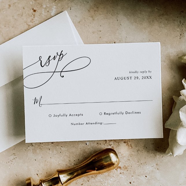 Elegant Script Black and White Wedding Simple RSVP Card (Creator Uploaded)