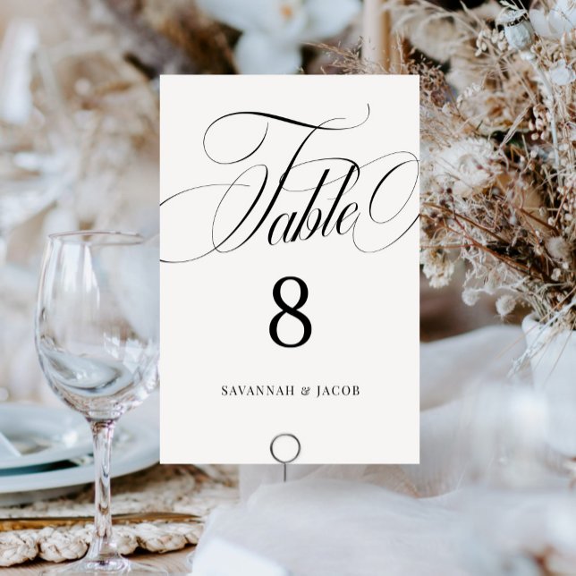 Elegant Script Black and White Wedding  Table Number (Creator Uploaded)