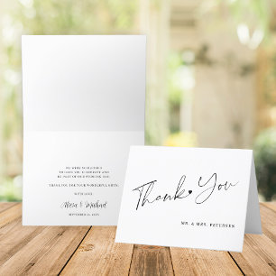 Elegant script black and white wedding thank you card