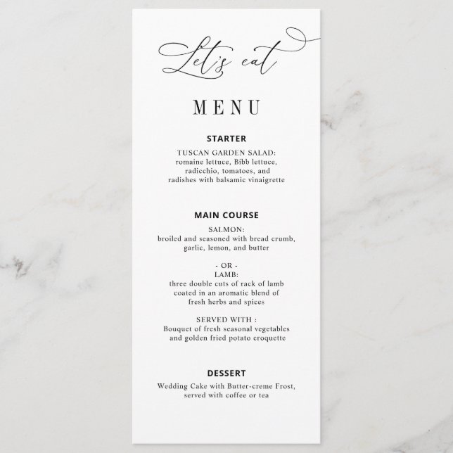elegant script black and white wedding website menu (Front)