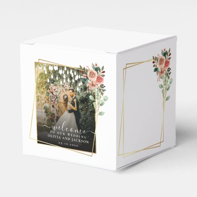 Elegant Script Black and White Wedding Welcome  Favor Box (Front Side)