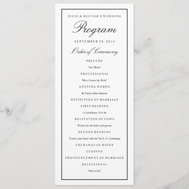 Élégant Script Black Border Wedding Programme (Devant)