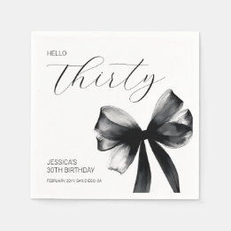 Elegant Script Black Bow 30th Birthday Party Napkin