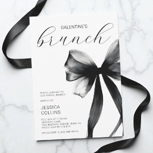 Elegant Script Black Bow Galentine's Day Brunch In Invitation