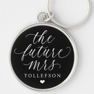 Elegant Script Black Bride to Be Gift Keychain