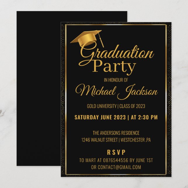 Elegant Script Black Confetti Graduation Party  Invitation (Front/Back)