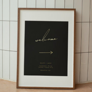 Elegant Script Black Direction Welcome Gold Foil Prints