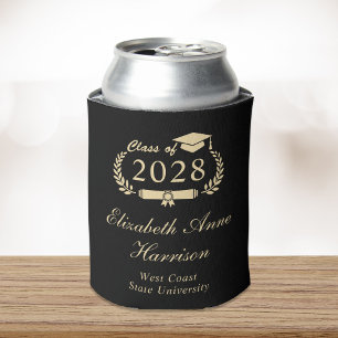 Elegant Script Black Gold Graduation Party Can Cooler