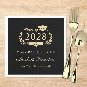Elegant Script Black Gold Graduation Party Napkin