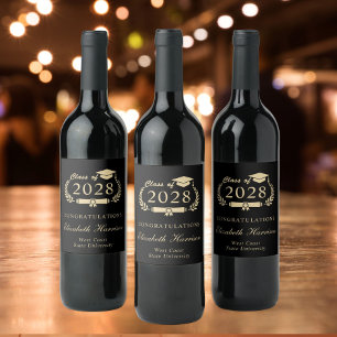 Elegant Script Black Gold Party Graduation Wine Label