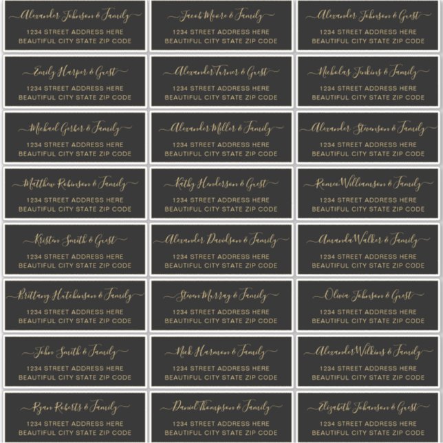 Elegant Script Black Gold Wedding Guest Address (Front)