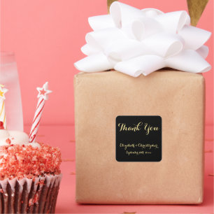 Elegant Script Black Gold Wedding Thank You Favour Square Sticker