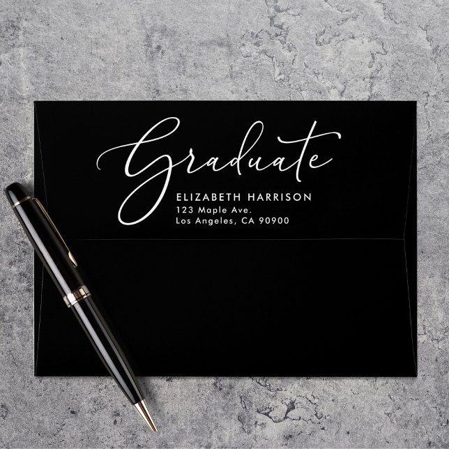 Elegant Script Black Graduation Return Address Envelope (Creator Uploaded)