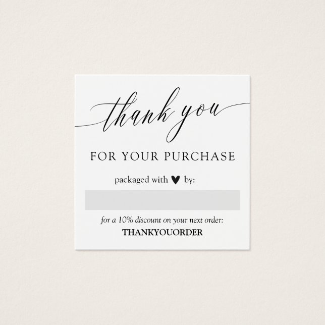 Élégant Script Black Heart Merci Pour Commande (Devant)