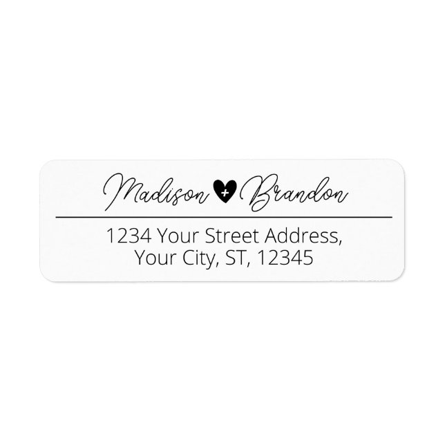 Elegant Script Black Heart Wedding Return Address (Front)