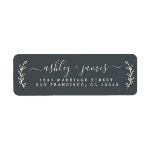 Elegant Script Black Ivory Wedding Return Address