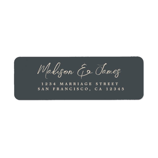 Elegant Script Black Ivory Wedding Return Address (Front)