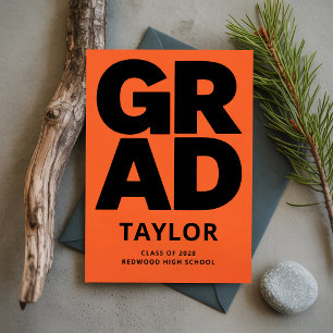 Elegant Script Black Orange Graduation Thank You Card