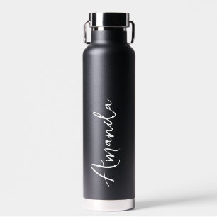 Elegant Script Black Personalized Wedding Water Bottle