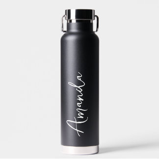 Elegant Script Black Personalized Wedding Water Bottle