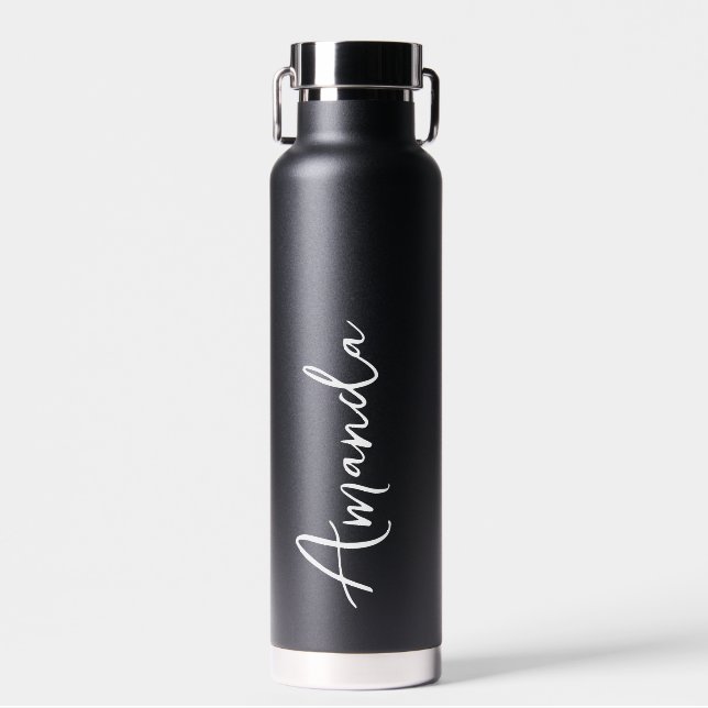 Elegant Script Black Personalized Wedding  Water Bottle (Front)