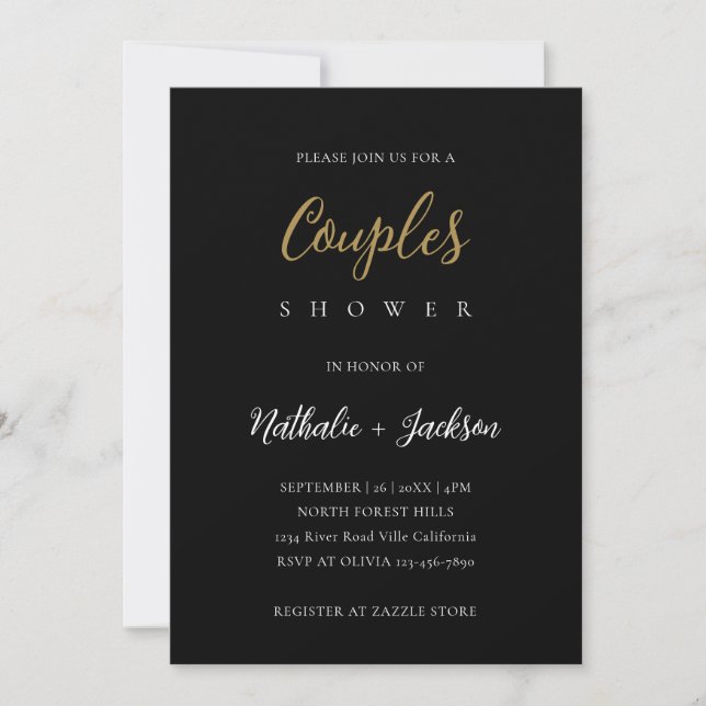 Elegant Script Black Photo Couples Bridal Shower Invitation (Front)