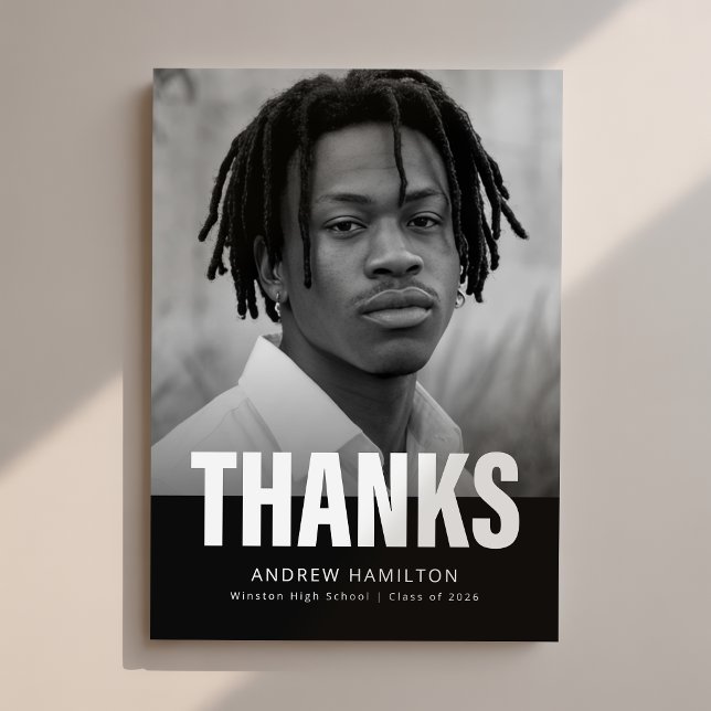 Elegant Script Black Photo Graduation Thank You Postcard (Creator Uploaded)