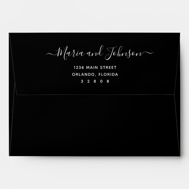 Elegant Script Black Return Address Envelope (Back (Top Flap))
