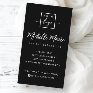 Elegant script black vertical custom logo business card