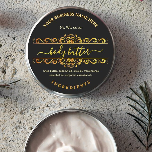 Elegant Script Black Vintage Body Butter Labels (Creator Uploaded)