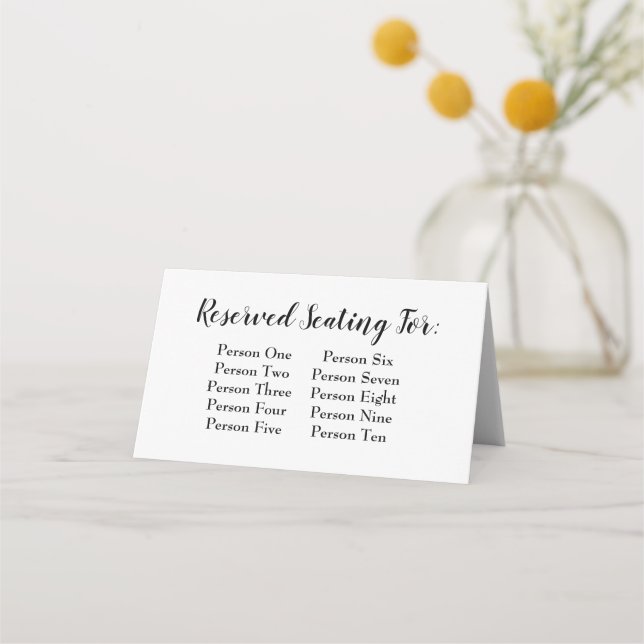 Elegant Script Black Wedding Table Seating Chart Place Card (Front)