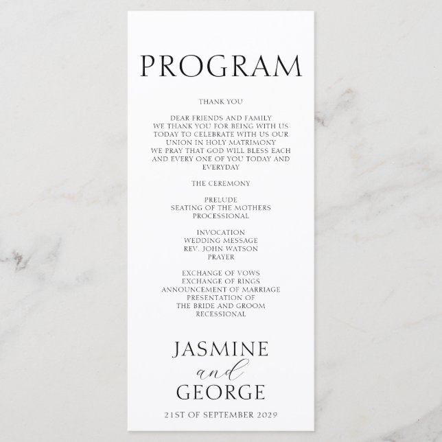 Elegant Script Black & White Chic Wedding Program (Front)