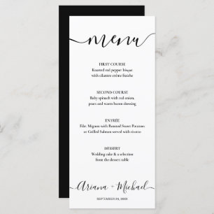 Elegant Script Black white Customizable Wedding  Menu