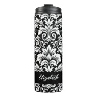 Elegant Script Black White Damask Pattern