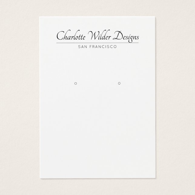 Elegant Script Black White Earring Display Card (Front)