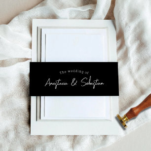 Elegant Script Black & White Modern Wedding Invitation Belly Band