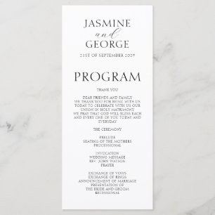 Elegant Script Black & White Modern Wedding Program