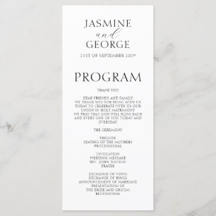 Elegant Script Black & White Modern Wedding Program