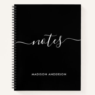 Elegant Script Black White Notes Typography Notebook