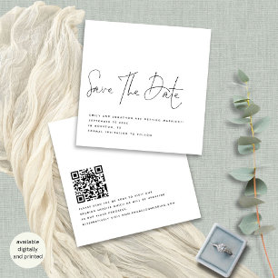 Elegant Script Black White QR Wedding Save Date Invitation