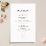 Elegant Script Black & White Simple Wedding Menu<br><div class="desc">Designed to coordinate with our Romantic Script wedding collection,  this customizable Menu card,  features a sweeping script calligraphy text paired with a classy serif font in black with a customizable monogram on the back. Matching items available.</div>