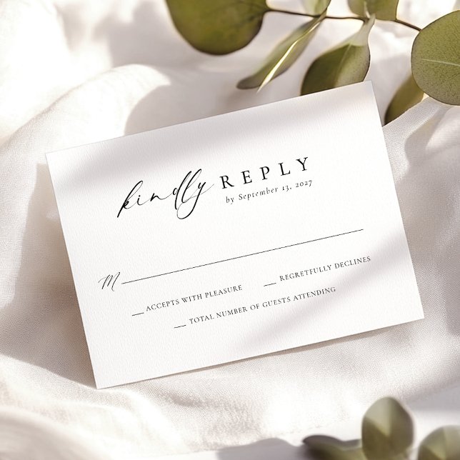 Elegant Script Black White Simple Wedding  RSVP Card (Creator Uploaded)