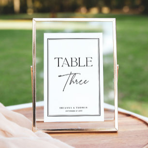Elegant Script Black & White Table Number 3