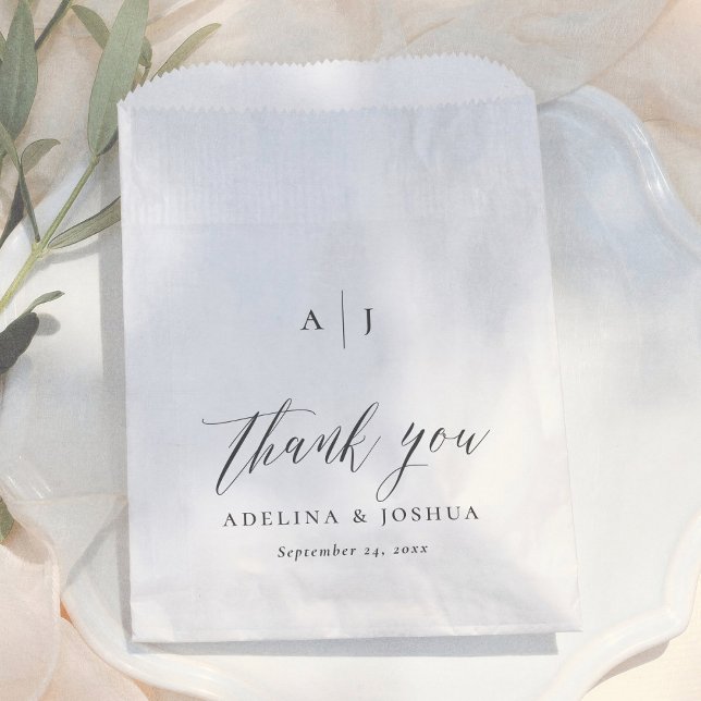 Elegant Script Black & White Thank You Wedding Favour Bag (Creator Uploaded)