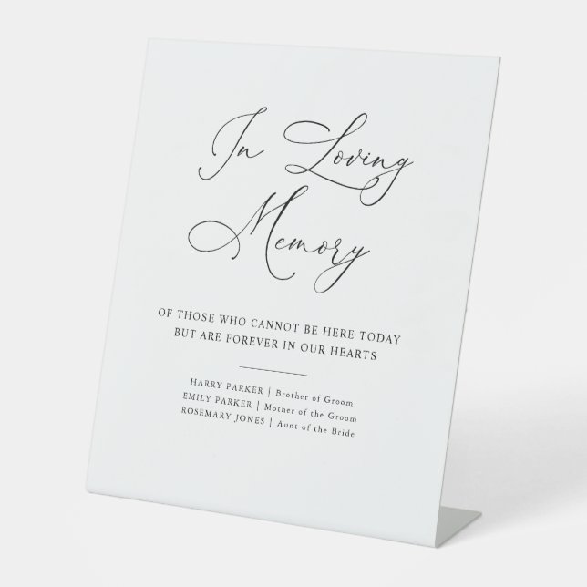 elegant script black & white wedding memorial sign (Front)